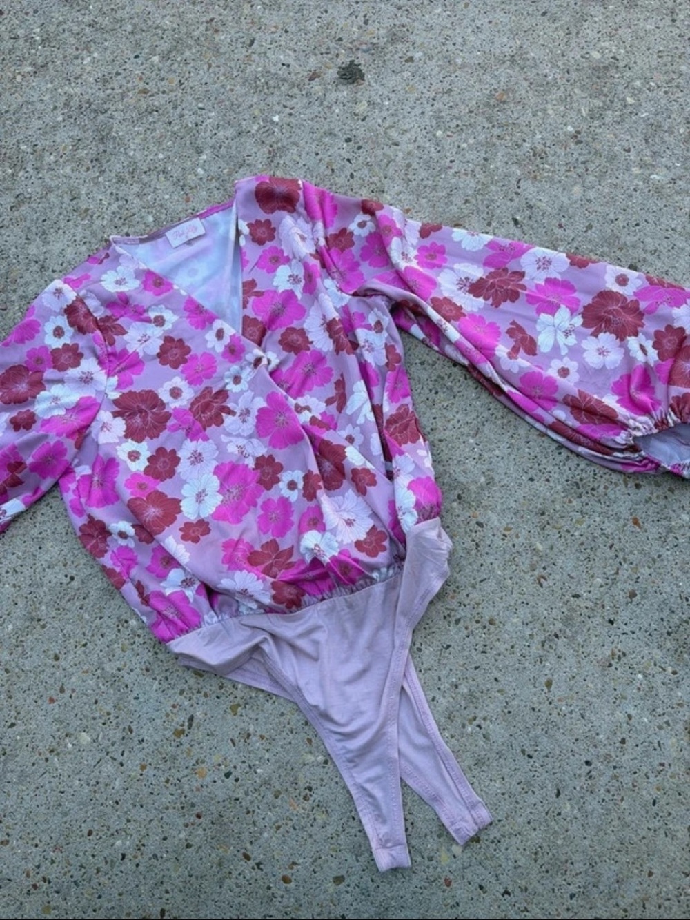 Pink Lily Pink Floral Wrap Long Sleeve Bodysuit